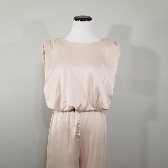 New Nasty Gal Champagne Wide Leg Satin Jumpsuit 4 Womens Elegant Sophisticated - Picture 10 of 12